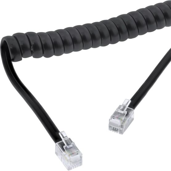InLine 18893I Handset Coiled Cable RJ10 Male/Male, Black, Max. 2 m
