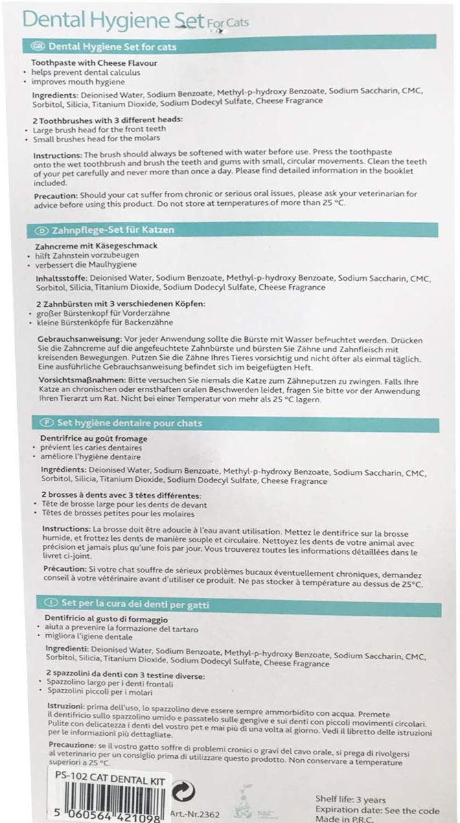 PetSol Dental Care Kit Cat Toothpaste (50g) with 2 x Pet Toothbrushes