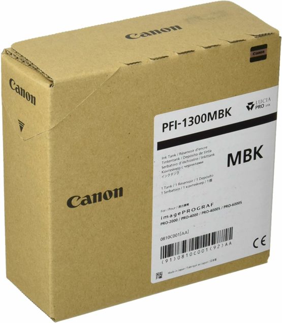 Canon PFI-1300 MBK - 330 ml - Noir mat - Originale - réservoir d'encre - Pour imagePROGRAF PRO-2000, PRO-2100, PRO-4000, PRO-4100, PRO-6000, PRO-6100