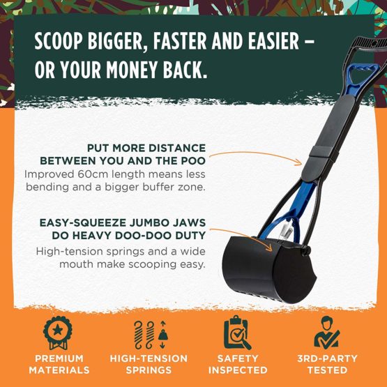 Pooper Scooper by Simply Natural – 60cm Jumbo Jaws Poop Scoop with Easy Squeeze Trigger and High Tension Spring Dog Poo Scooper - Image 2