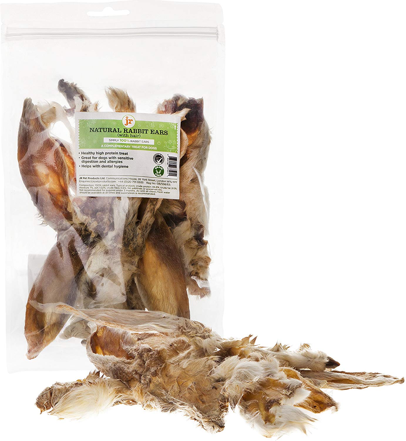100g Rabbit Ears With Hair Natural Hypoallergenic Dog Treat Chew Grain & Gluten Free