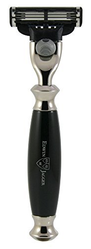 Edwin Jagger R35MZ Classic Synthetic Handled Nickel Plated Manual and Reusable Mach 3 Razor for Men and Women for Shaving Cream or Soap (Ebony)