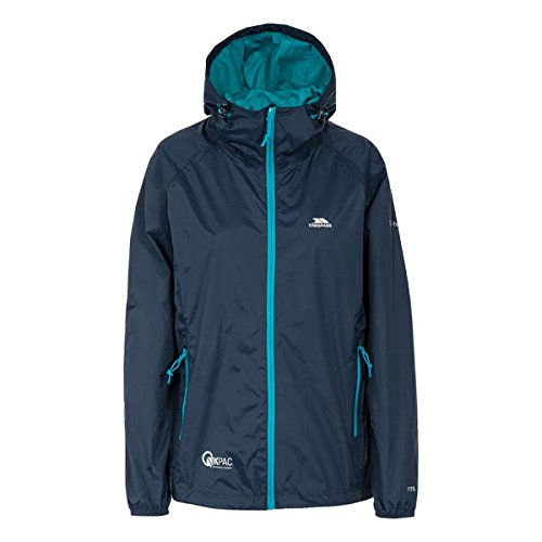 Trespass Womens Waterproof Jacket Qikpac, Shell Rain Jacket, 2 Zip Pockets, Full Body Length Front Zip