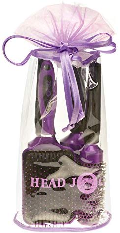 Head Jog Purple Ionic Ceramic Radial & Paddle Brush Set. Round Brushes With Ceramic Coating Barrel With Nylon Bristle. Hairbrush for Curling Straightening & Hairdressing. 4 Piece Hair Set