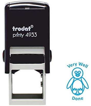 Trodat Teacher "Very Well Done" Classmates Education Stamp, Black Body - Blue Ink, Small