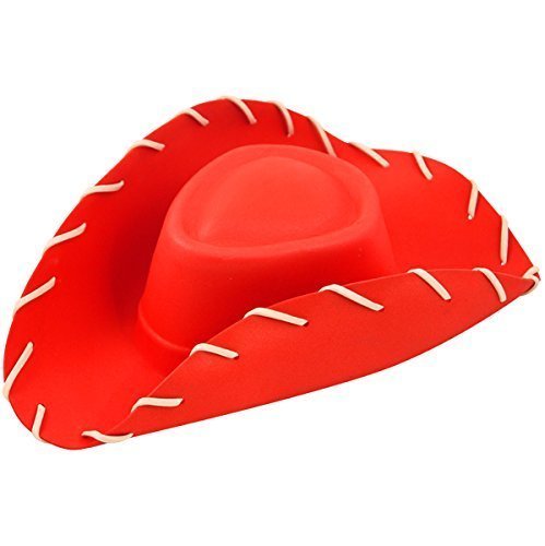 HENBRANDT 1 x Adult Red Cowboy Hat EVA Foam Wild West Cowgirl Hat with Wide Brim and White Stitches Toy Sheriff One Size Halloween Fancy Dress Accessories for Men and Women
