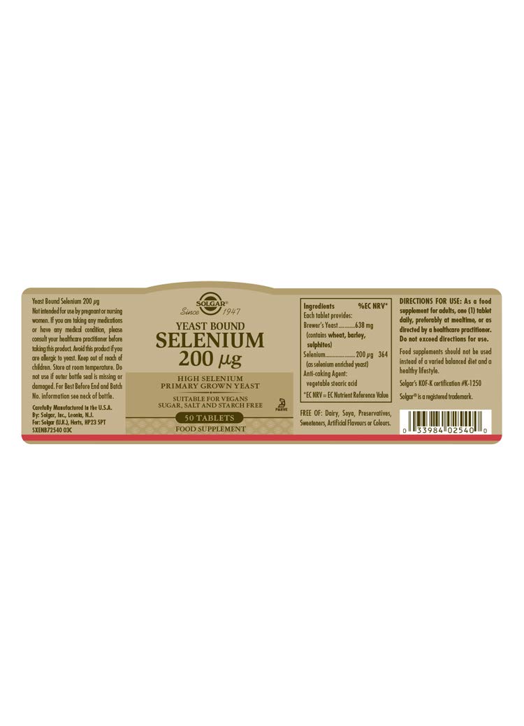 Solgar Selenium (Yeast-Free) 200 µg Tablets - Pack of 50 - Healthy Hair and Nails - Supports the Immune System - Vegan and Gluten Free - Image 2