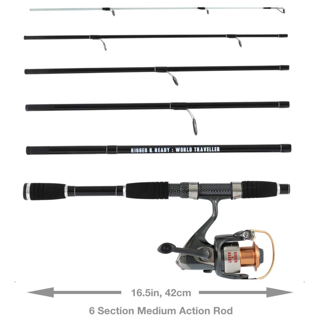 World Traveller Travel Fishing Rod Reel & Case Set. Compact 6 Sections