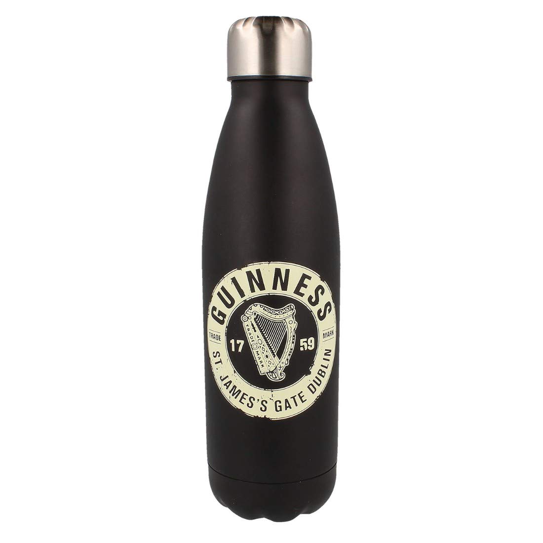 Official Guinness Metal Water Bottle, Black Colour With Guinness Harp Logo, 500 ml