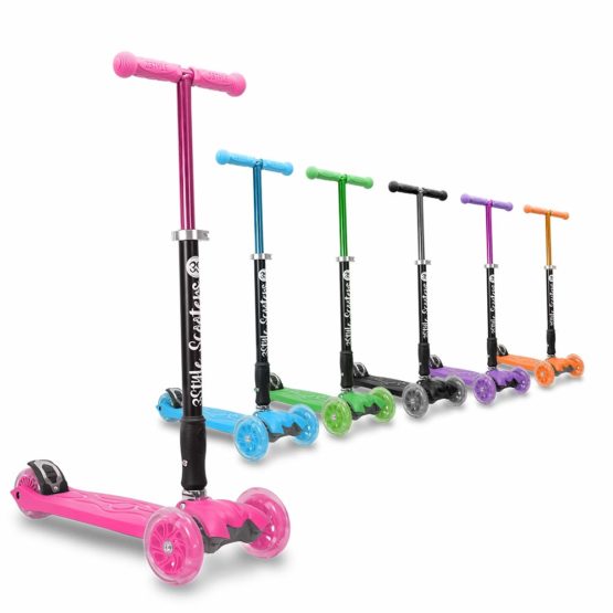 3StyleScooters® RGS-2 - Kids 3 Wheel Scooter For Ages 5+ - Folding With Adjustable Handles - LED Wheels - 2 Year UK Warranty
