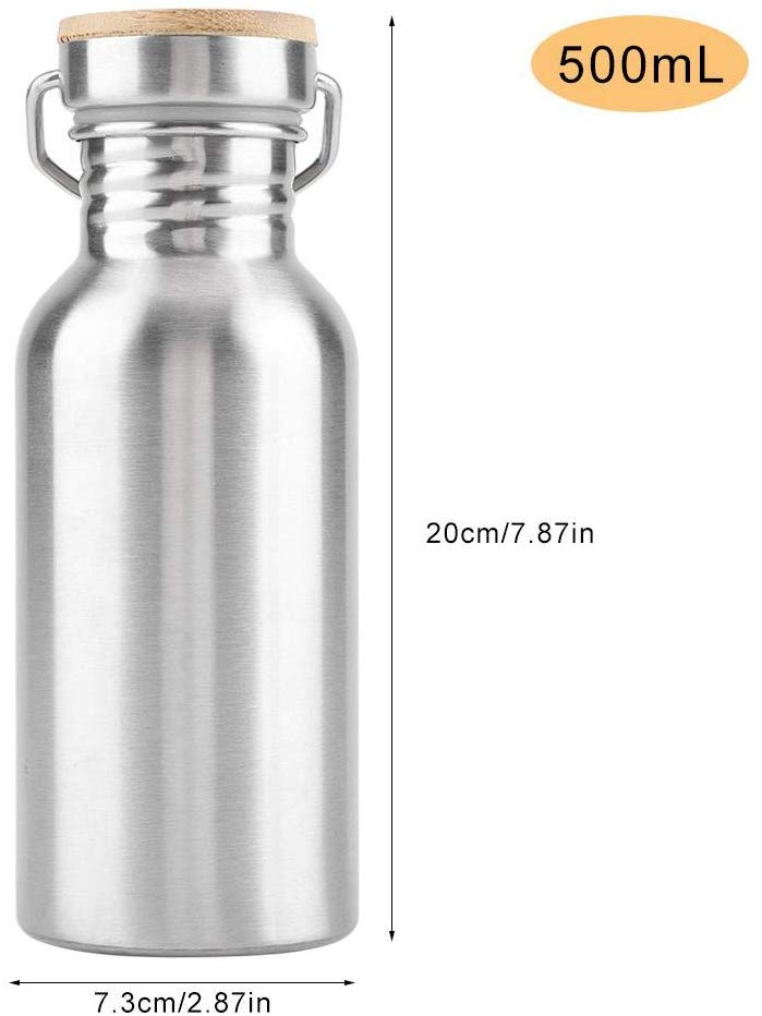 Stainless Steel Water Bottle,Outdoor Portable Water Cup Drink Bottle with Bamboo Travel Mug for Cyclists Runners Hikers Picnics Camping (500mL) - Image 2