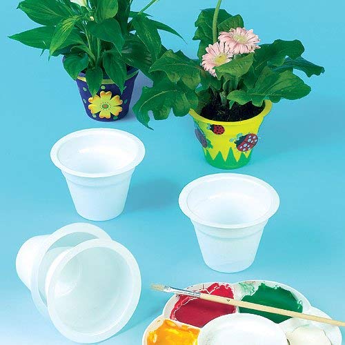 Baker Ross E6436 White Plastic Flower Pots Size 6.5cm for Kids To Paint Decorate & Plant with Flowers for Gifts(Pack of 10) - Image 2