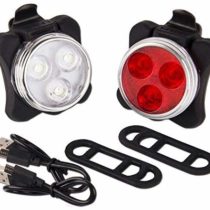 POLAM-FOTO USB Rechargeable Bike Light Set,Super Bright Front Headlight and Free Rear LED Bicycle Light,120 Lumen with 650mah Lithium Battery,4 Light Mode Options,(2 USB cables and 2 Strap Included)