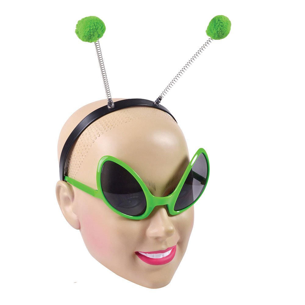 Bristol Novelty DS160 Alien Set Glasses and Headband, Unisex-Adult, One Size Halloween, Multi-colour