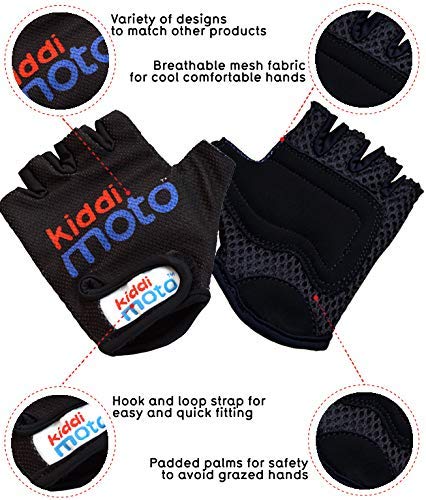 Kiddimoto Black Anti Slip Kids Bike Gloves For Kids Boys & Girls Best Toddler Bike Gloves Ages 2-8 Fingerless Cycling Gloves for Youth Sports Like Mtb Bmx Dirt Biking - Image 2