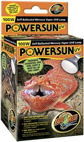 Zoo Med OL-48 Powersun UV Mercury Vapour Lamp, 100 Watt, Red, 100 Watts