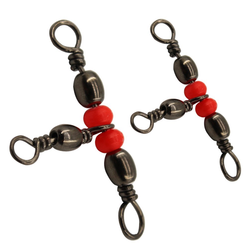 SHADDOCK 50pcs/box Three Way Fishing Barrel Swivels T-Turn Cross Line Triple Barrel Swivels Red Brass Rolling Swivel Fishing Line Connector Clips with Tackle Box - Image 2