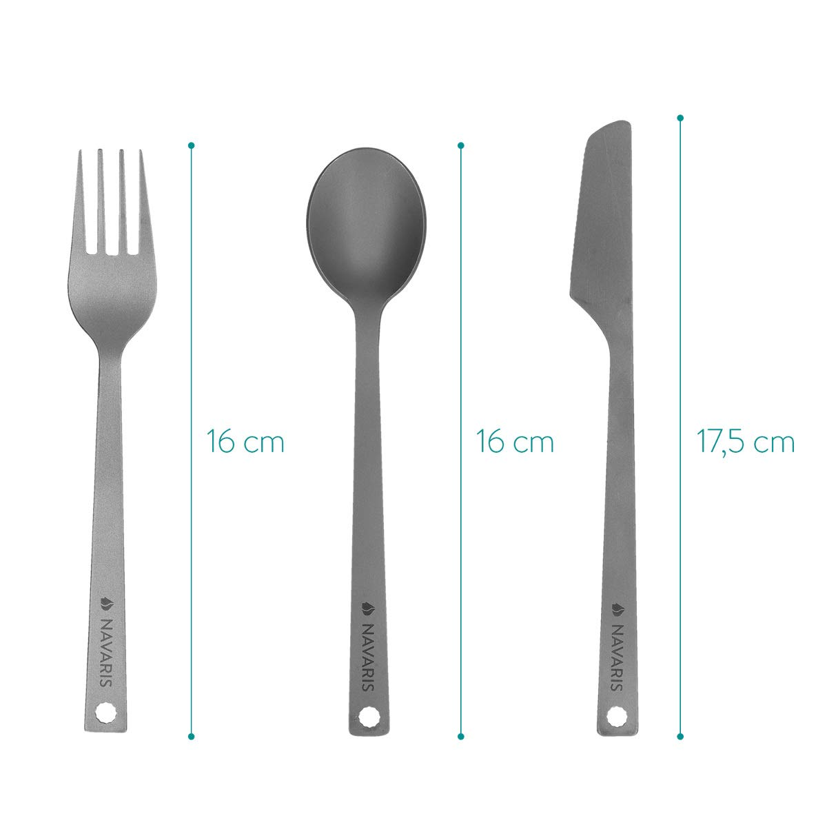 Navaris Titanium Camping Cutlery Set, Lightweight Camping Cutlery for One, Knife - Image 4