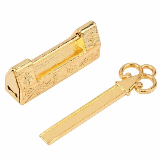 Chinese Vintage Padlock Mini Antique Retro Style Magpie Flowers Combination Lock for Furniture Drawer Luggage with Key (Gold) - Image 3