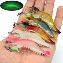 OriGlam 5pcs Soft Luminous Shrimp Lure Set, 5 Colors Shrimp Bait Shrimp Lures Fishing Kit Fishing Bait with Hooks Beads Fishing Tackles for Freshwater Saltwater Bass Trout Catfish Salmon