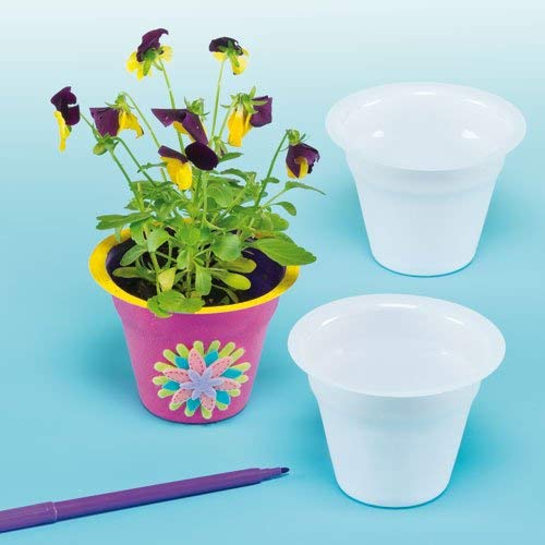 Baker Ross E6436 White Plastic Flower Pots Size 6.5cm for Kids To Paint Decorate & Plant with Flowers for Gifts(Pack of 10)