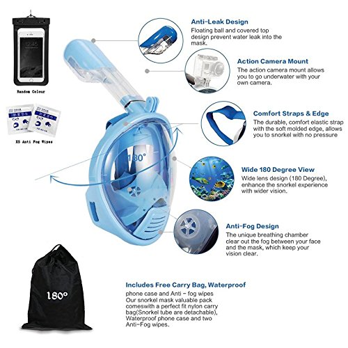 vaporcombo Snorkel Mask 180° View for Adults and Youth. Full Face Free ...