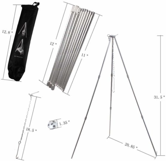 VGEBY Tripod Grills, Foldable Barbecue Hanging Grills Hard Alumina Cooking Tripod for Picnic Camping Traveling Hiking - Image 2