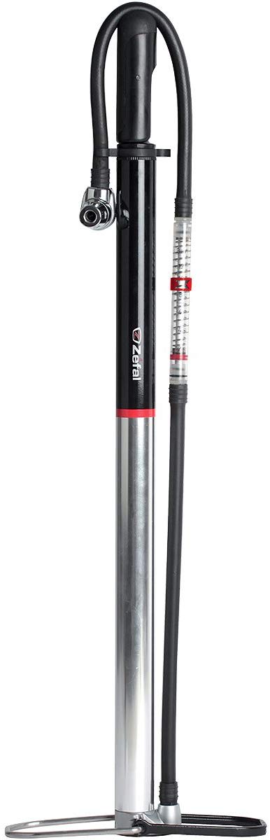 Zefal Profil Travel Aluminium Compact Floor Pump, Inline Gauge, 10 bar/145 psi, 330 g - Silver/Black, Silver / Black, 500mm