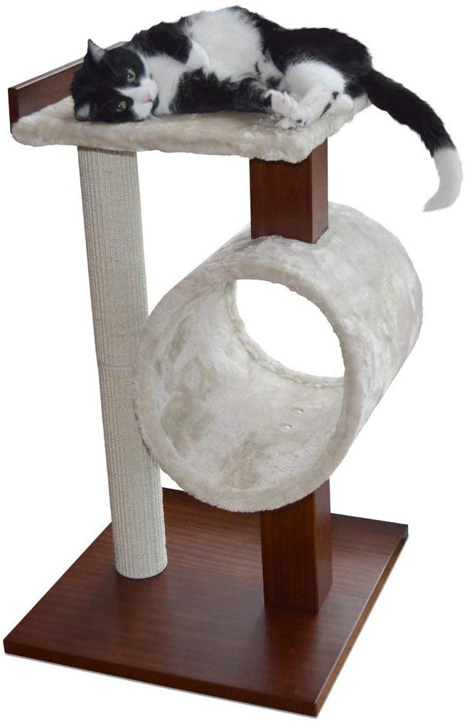 PetFusion Modern Cat Tree House & Tall Scratching Post (84 cm tall). Modern and neutral platforms, Chestnut finish