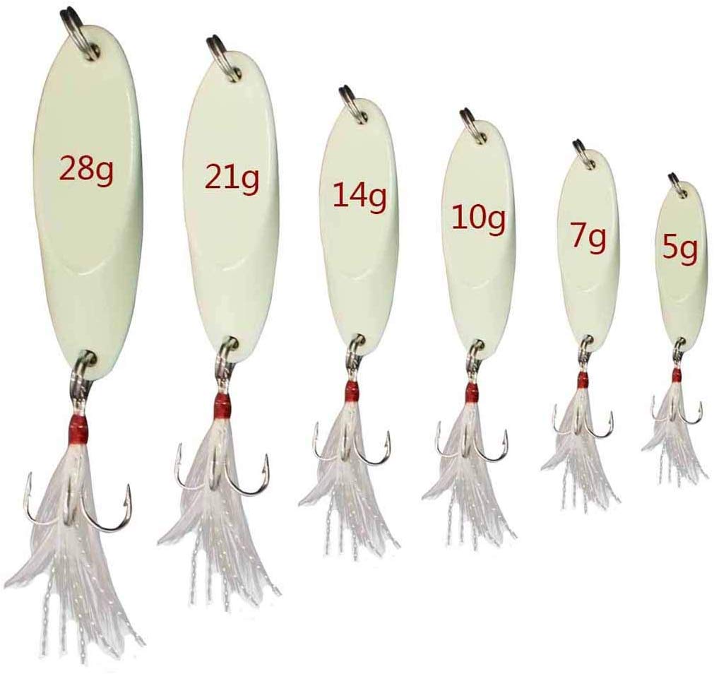 Spoon Lure Jigging Fishing Lures,Sinking Metal Luminous Spoons Hard Bait Saltwater with Treble Fishing Hooks for Salmon Bass Fishing Tackle - Image 4