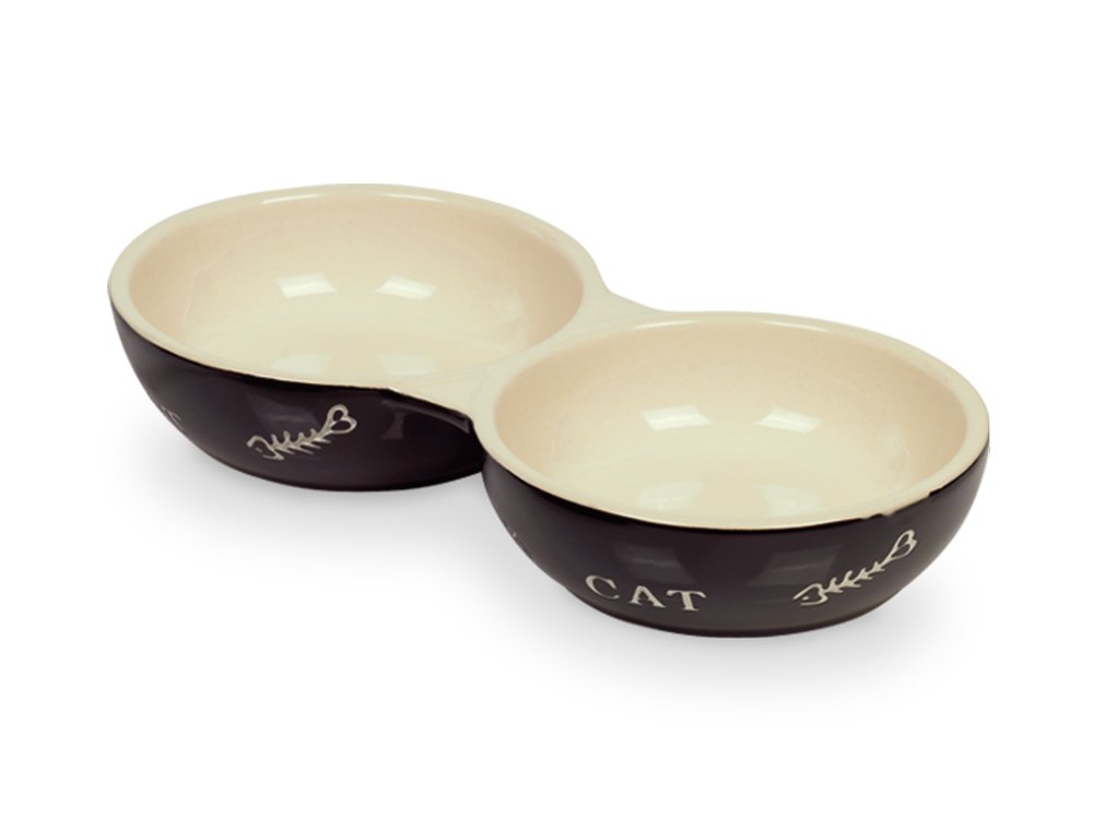Nobby Ceramic Cat Double Bowl, 22 x 11.5 x 3.5 cm, black/red, 22 x 11,5 x 3,5 cm