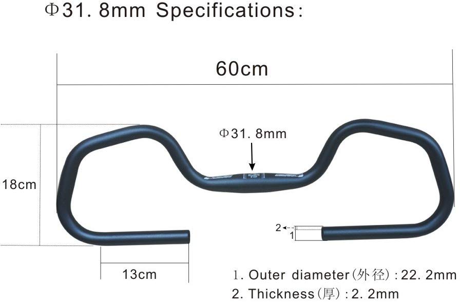 UPANBIKE Bike Butterfly Handlebar with Sponge Grips for Trekking Cycling Bike Road Bicycle (φ31.8mm), Black, 31.8 mm Hanlebar+2 Sponge - Image 2