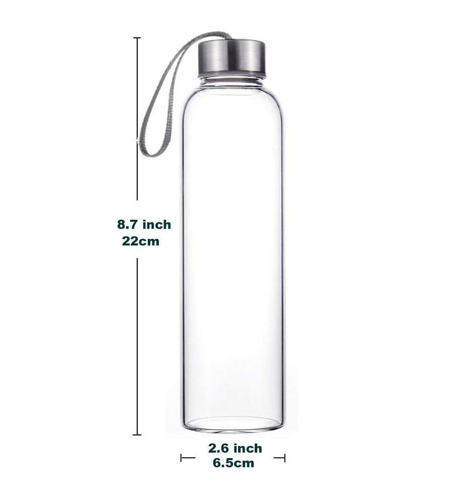 HTUK Glass Water Bottle with Carrying Loop 500ml Clear, Transparent, 500 ml - Image 3