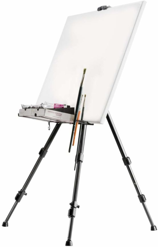 Walimex pro Aluminium Studio Easel L 165 cm - Easel with large range of application, for canvas up to 122cm height and 4cm depth, only 1,06kg, holder for paints, brushes, cloths, incl. bag