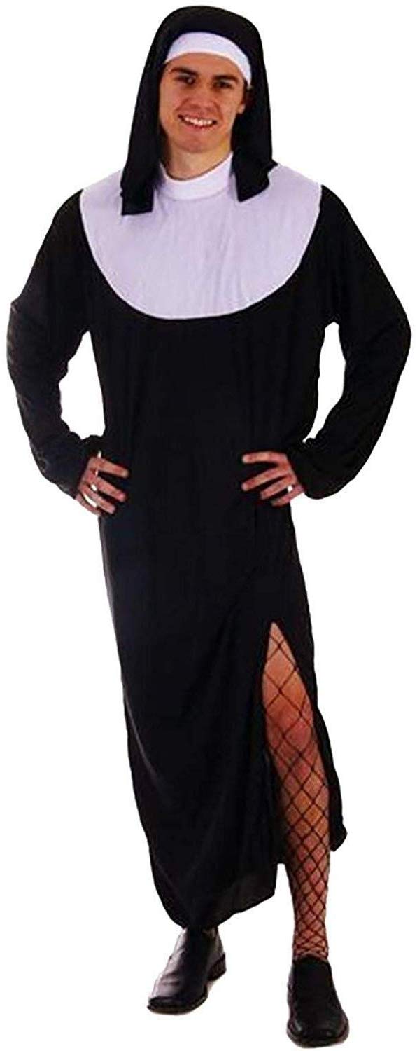 HENBRANDT Adult Men’s Nun Fancy Dress Costume Male Nuns Religious Habit with Black Nun Headpiece Novelty Cosplay Dress Up Outfit One Size Mens Fancy Dress Costume - Image 2