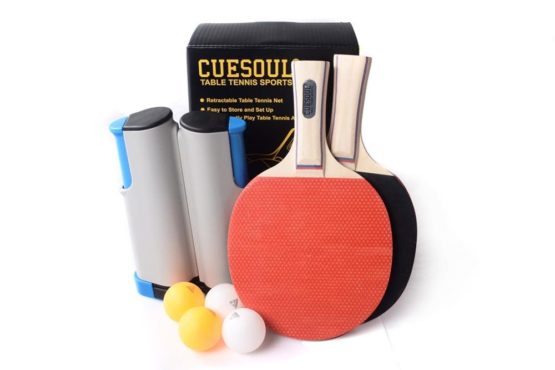 CUESOUL Retractable Anywhere Table Tennis Set with 2 Bats and 4 Balls
