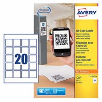 Avery L7121-25 QR Code Labels (A4 Sheets of 45 x 45 mm, 20 Labels per Sheet, 25 Sheets) - White