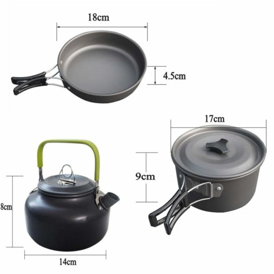 JZK Camp Cookware 2-3 People Set, Pan Pot Teapot Lightweight Outdoor Portable Camping Cooker Set for Trekking Hiking BBQ Picnic Campfire - Image 2