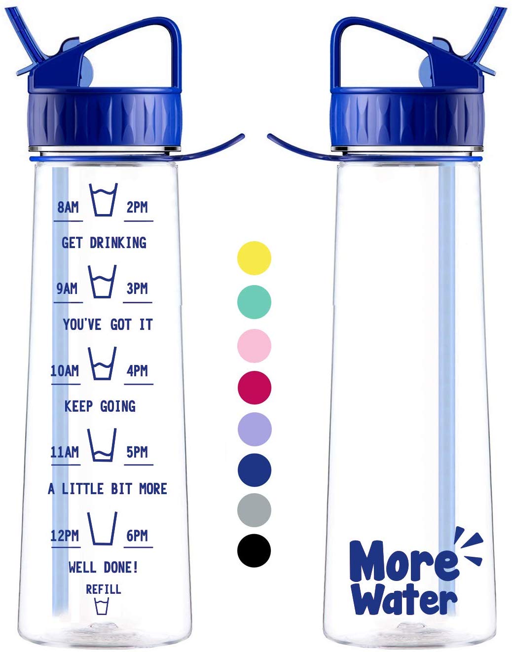 More Water Bottle With Straw, Motivational Time Markings 900ml - Drinking Tracker Bottles - Times to Drink - BPA Free Sports Bottles - Image 2