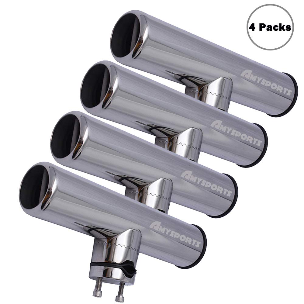 AMYSPORTS Rail Mount Rod Clamp Holders Boat Clamp Holders Rod Steel Fishing Stainless Rods Holder Adjustable Marine Side Mounted Support for Kayak Boats Fishing for Rails 3/4" to 1" 19mm to 25mm 4pcs