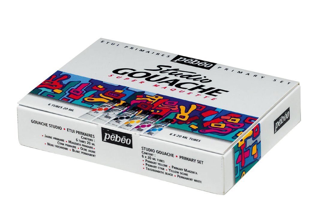 PEBEO 230100 Studio Gouache Primary Assorted Tubes, Set of 6,Black,20 ml, 20 ml (Pack of 6)