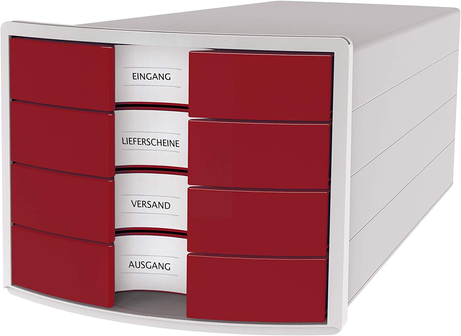 HAN 1012-17 Impuls Drawer Box DIN A4/C4 4 Closed Drawers Red, Light Grey/Red, 280 x 367 x 253 mm