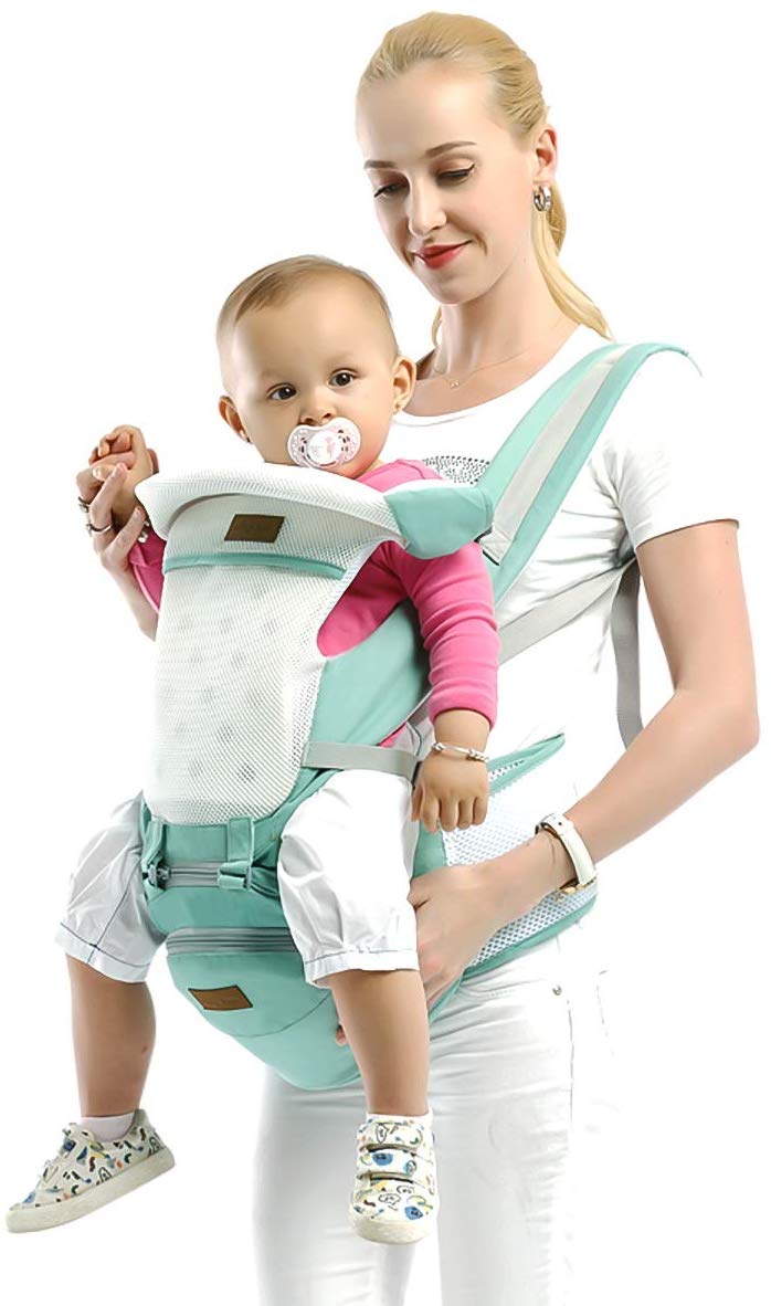 SONARIN 3 in 1 Multifunction Hipseat Baby Carrier,Ergonomic,Mummy Bag,100% Cotton,Breathable mesh Backing,Adapted to Your Child's Growing,Cozy & Soothing for Babies(Green) - Image 2