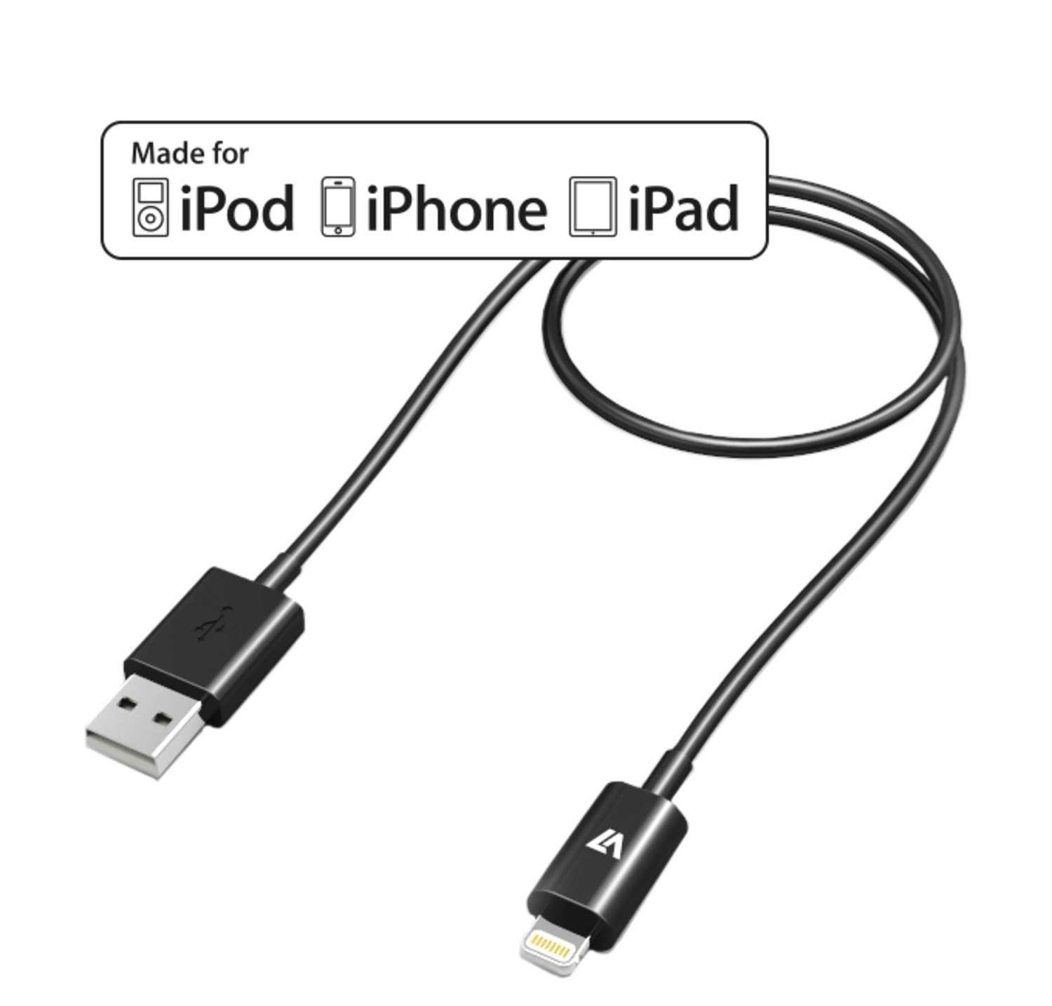 V7 1M Lightning USB 2.0 Cable for iPhone, iPod, iPads and iPad Air, black - Image 2