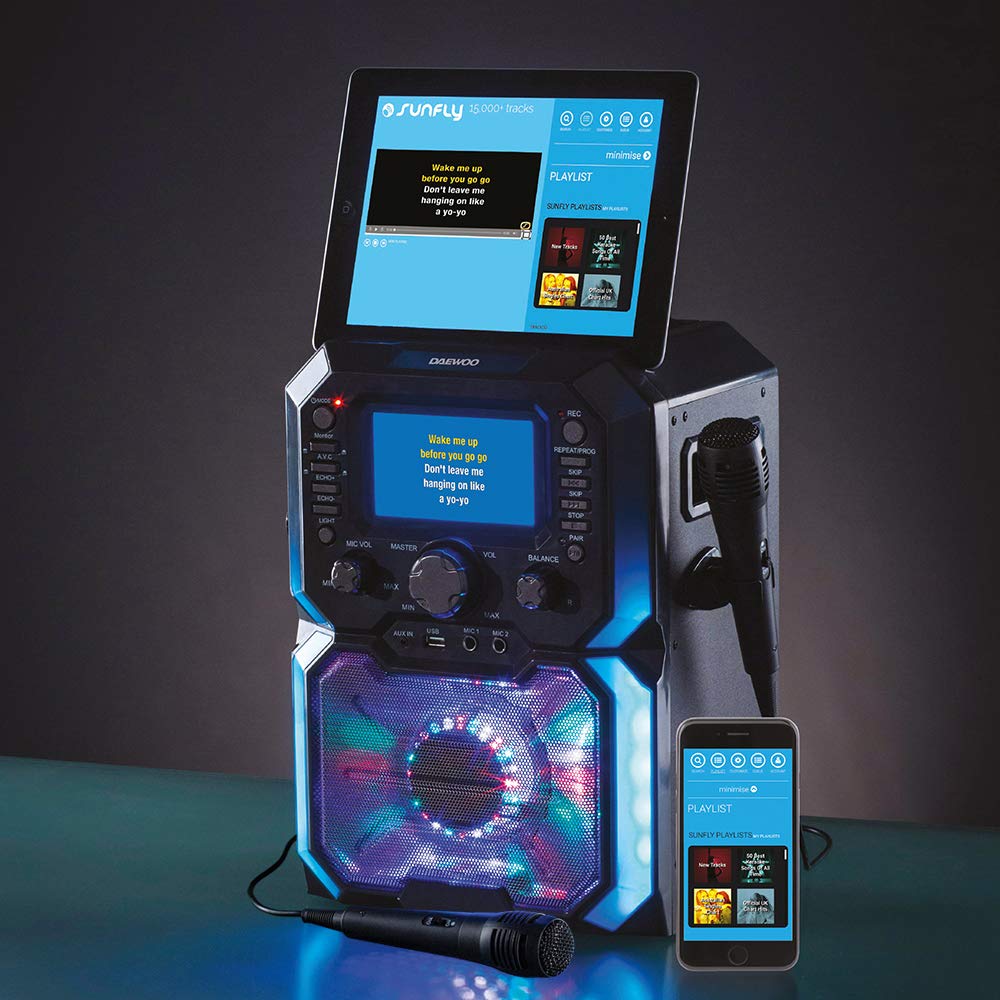 Daewoo AVS1302 Bluetooth Portable Karaoke Machine with 2 Wired Microphones and CD Disks, 5 inch Digital LCD Display Screen - Image 2