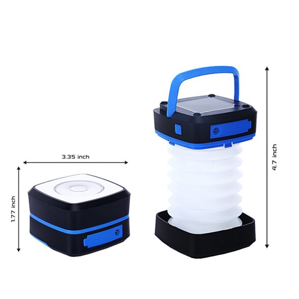 Solar Powered LED Camping Lantern Blue-USB Chargeable, Mobile Charger