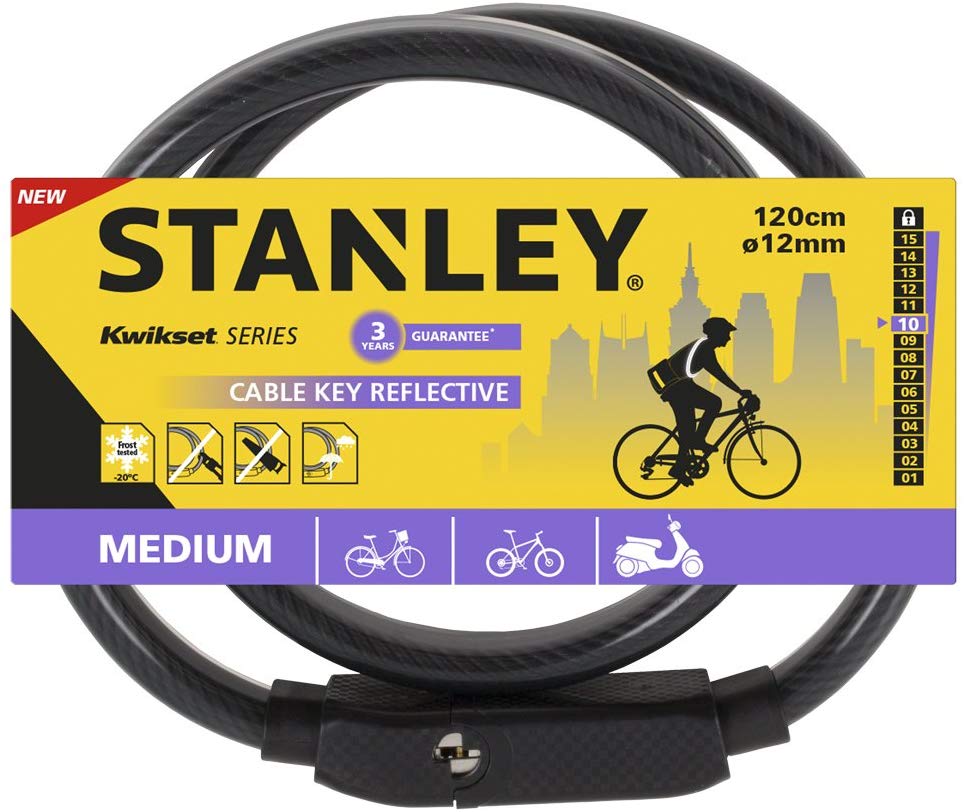 Stanley Unisex Adult S741-161 Reflective Key Cable Bike Lock - Black, 10 x 1200 mm 81316385111 - Image 2