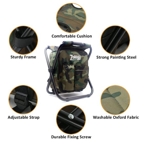 Zology Folding Camping Chair Stool Backpack with Cooler Insulated Picnic Bag, Camouflage Portable Hiking Seat Table Bag for Outdoor Indoor Fishing Travel Beach BBQ - Image 2