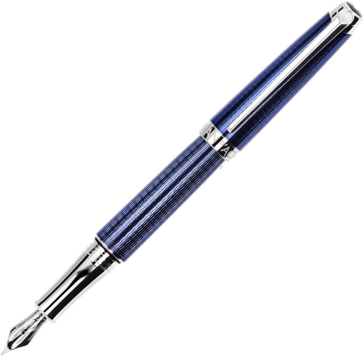 Caran d'Ache CD4799.168 Leman Grand Blue Silver Plated/Rhodium Coated Fountain Pen, Blue,Gold,Silver