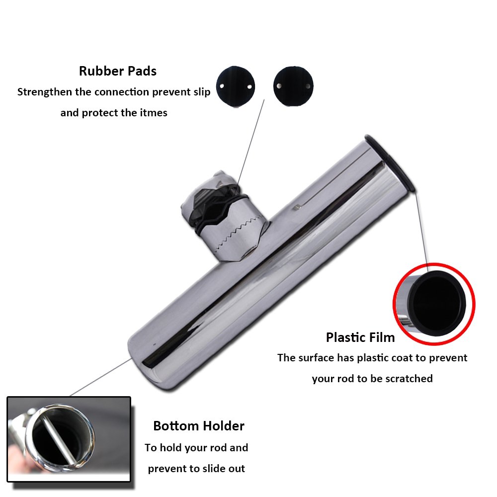AMYSPORTS Rail Mount Rod Clamp Holders Boat Clamp Holders Rod Steel Fishing Stainless Rods Holder Adjustable Marine Side Mounted Support for Kayak Boats Fishing for Rails 3/4" to 1" 19mm to 25mm 4pcs - Image 3